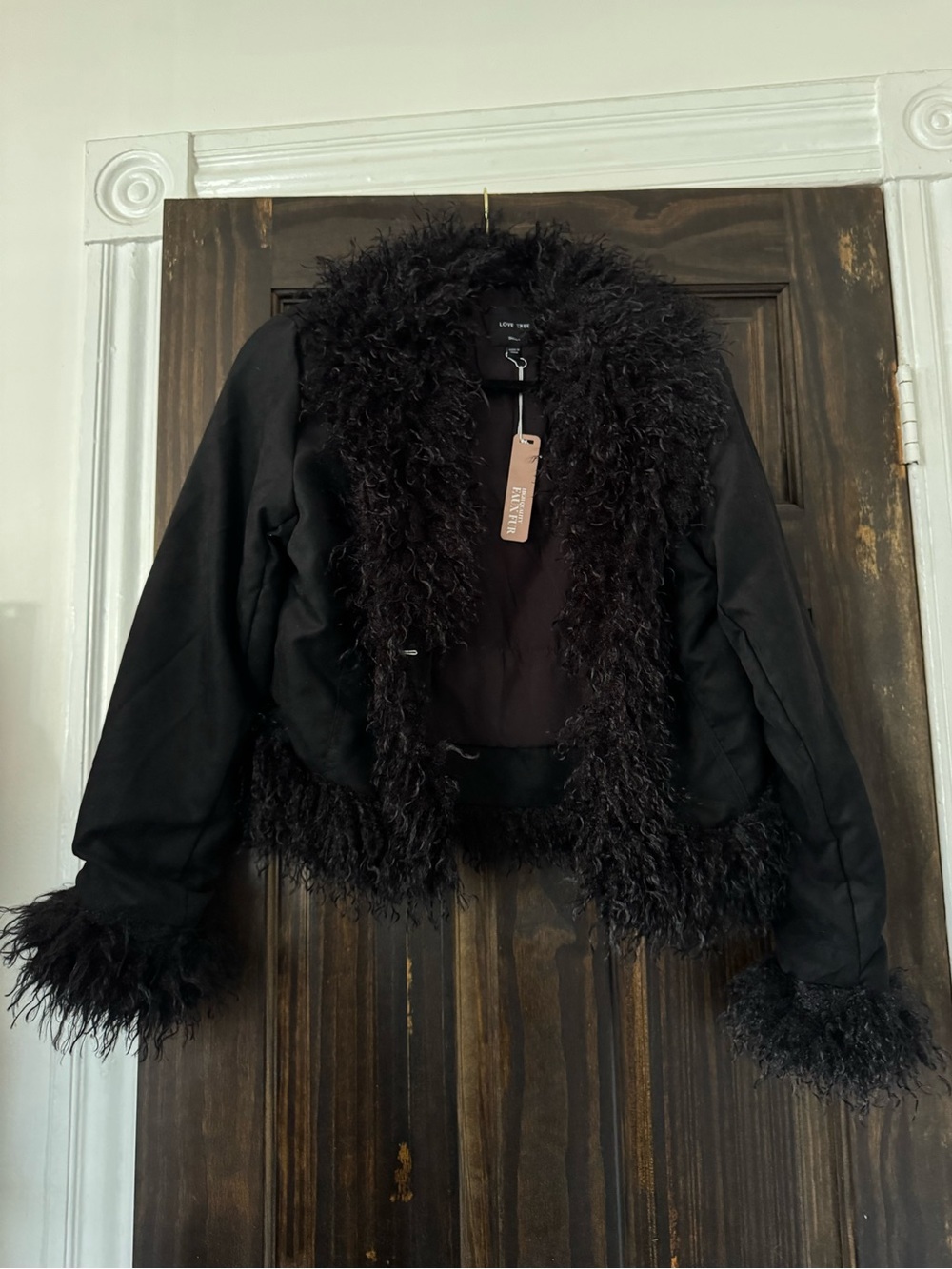 NWT Black Cropped Jacket with Faux Fur Trim